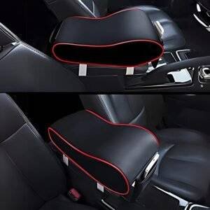 PegasusPremium 3D PU Leather Breathable Memory Foam Car Centre Console Armrest Cushion with Phone Pocket for All Cars (Black)