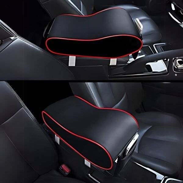 PegasusPremium 3D PU Leather Breathable Memory Foam Car Centre Console Armrest Cushion with Phone Pocket for All Cars (Black)