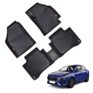 GFX TPV Car Floor Mats Premium Life Long Foot Mats | Compatible with Dzire (2012 to 2019) / Swift (2011 to 2017) Onwards | Waterproof, Anti-Slip, All-Weather, Durable & Easy to Clean Car Mats, Black