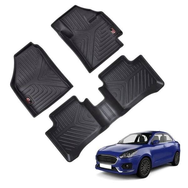 GFX TPV Car Floor Mats Premium Life Long Foot Mats | Compatible with Dzire (2012 to 2019) / Swift (2011 to 2017) Onwards | Waterproof, Anti-Slip, All-Weather, Durable & Easy to Clean Car Mats, Black